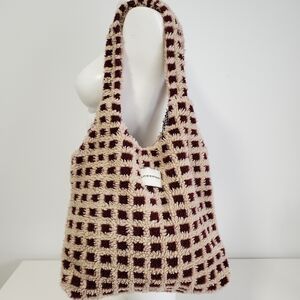 LoveShackFancy Checkered Tote Bag - Cream and Brown